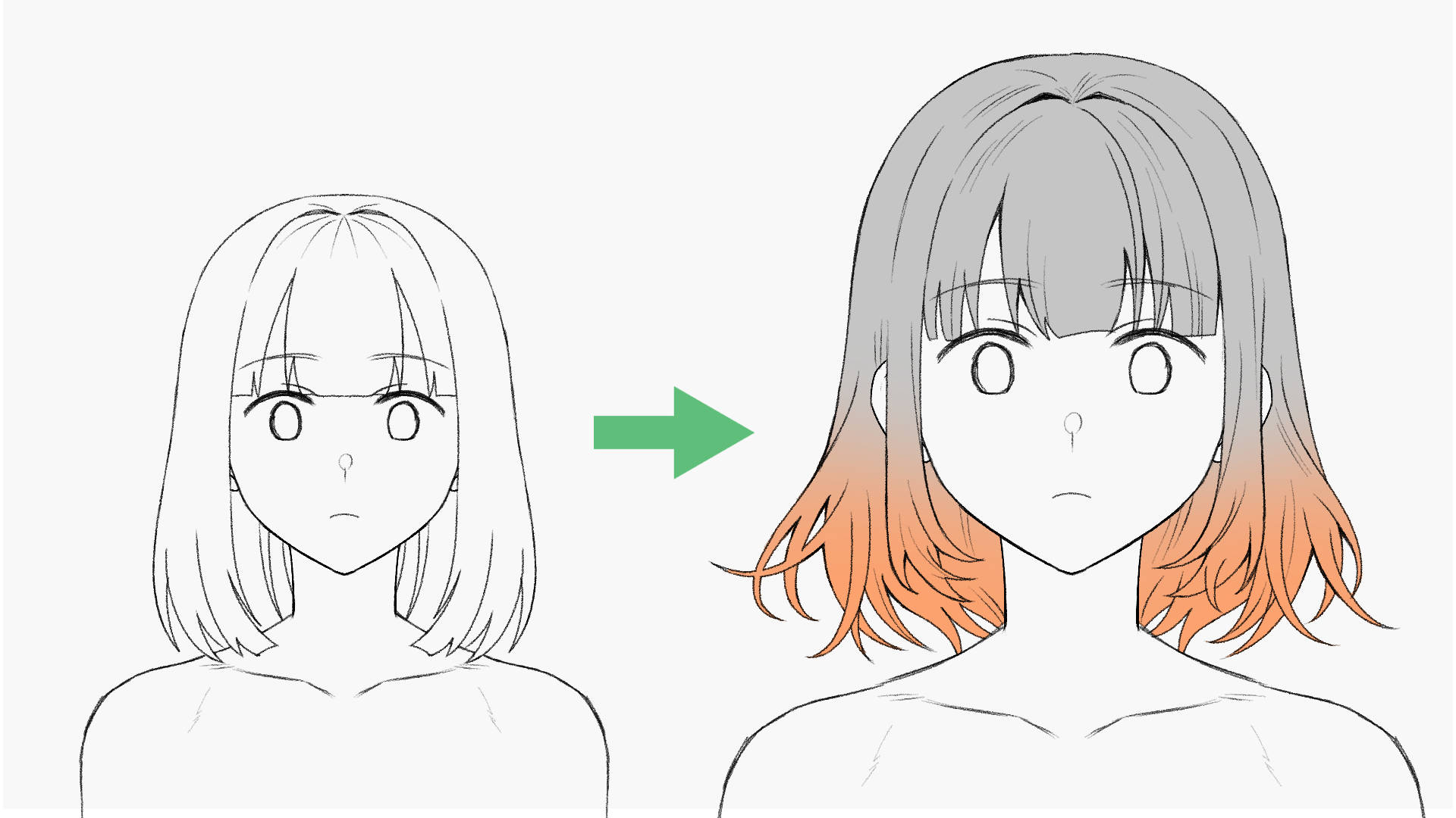 束で描いた後は、毛先をツルのように何本かバラす説明