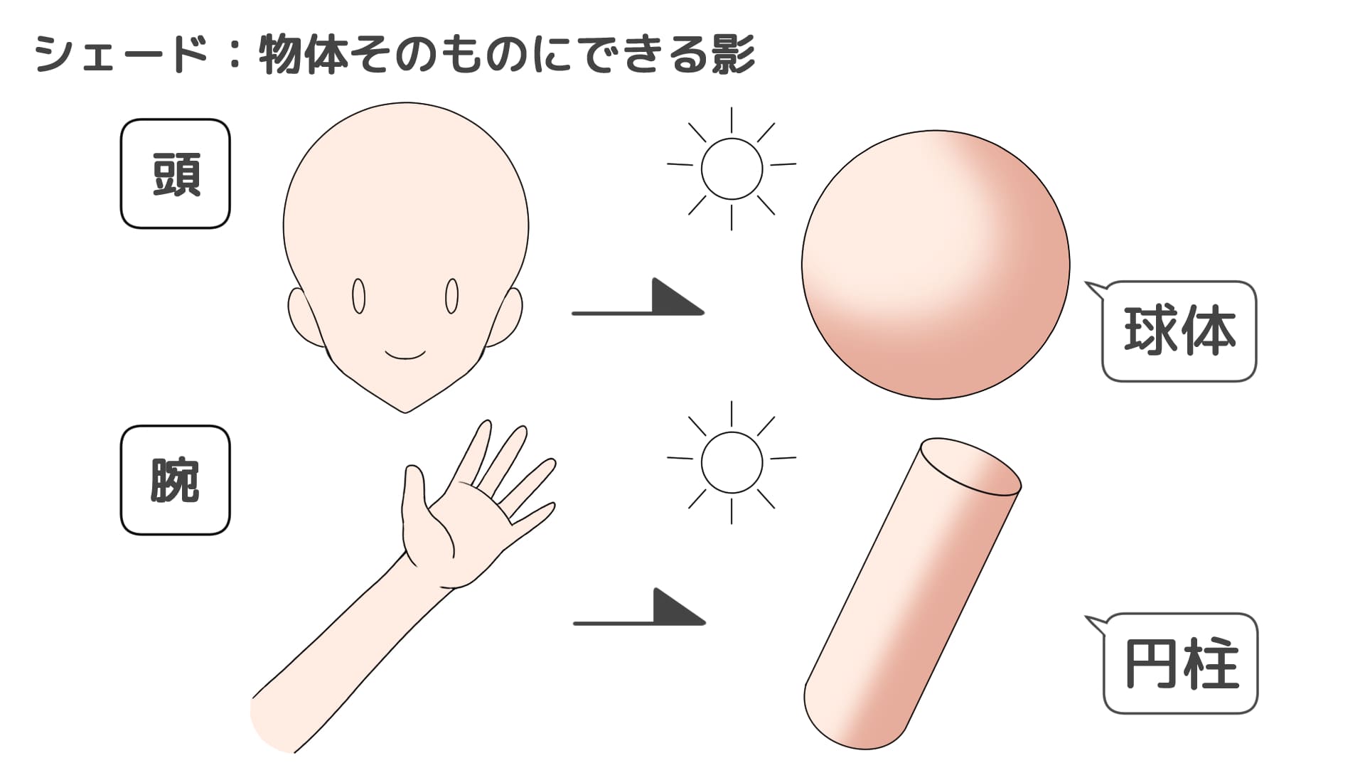 陰(シェード)は物体そのものにできる影