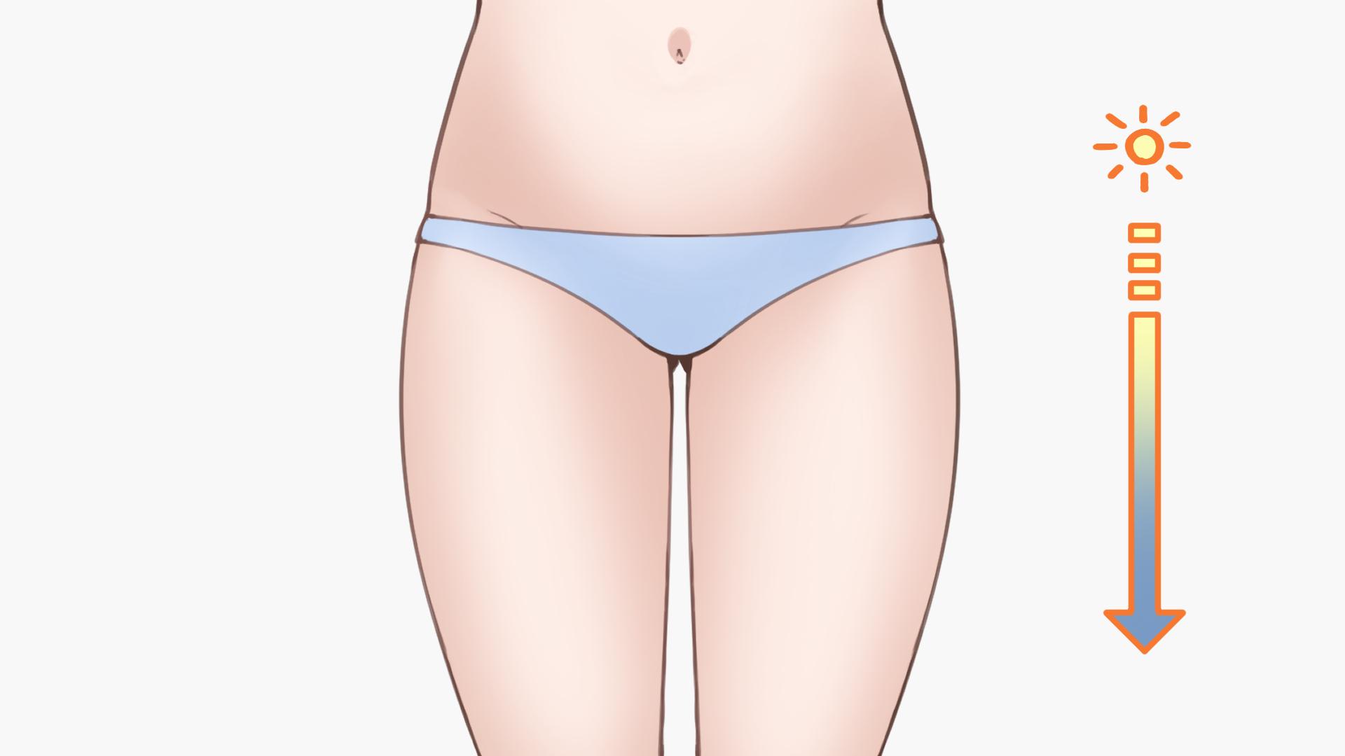 ①太もも全体に1影を入れよう（手順画像 12）