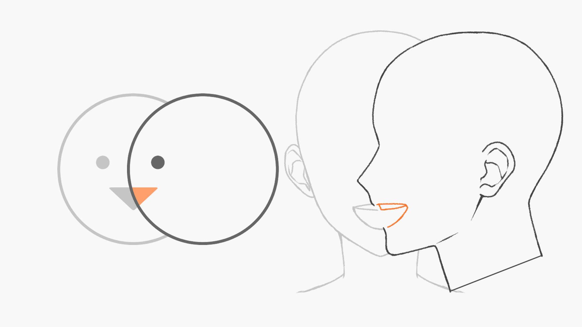 横顔の口は図形を半分にしたイメージ